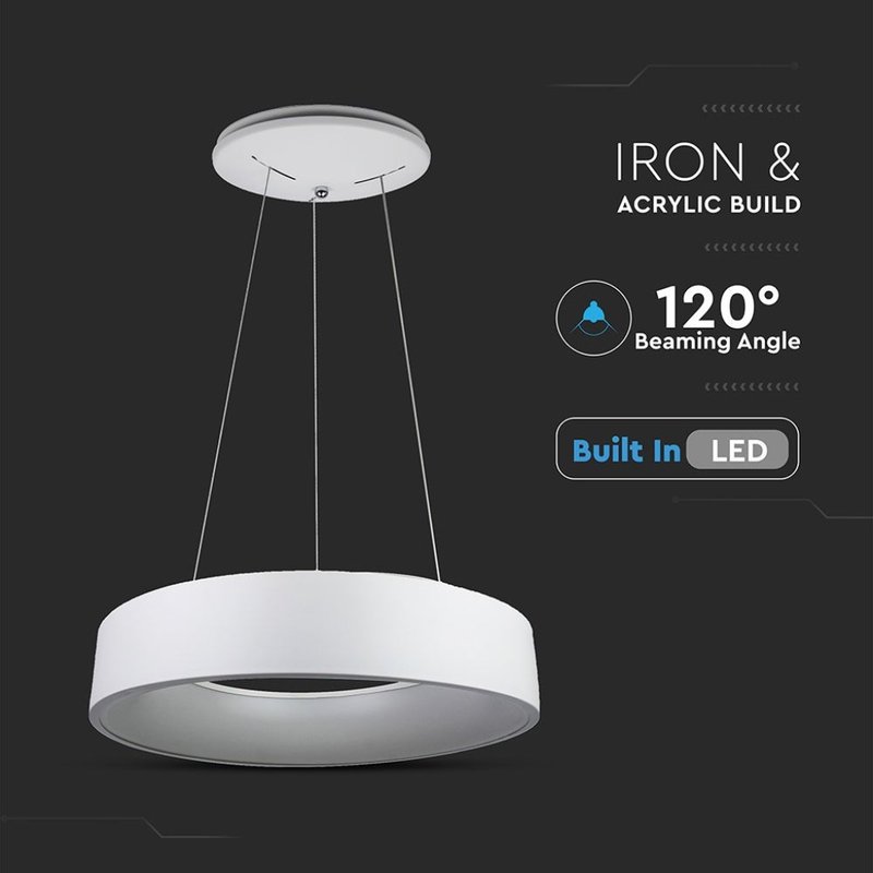 Lampada Led A Sospensione Moderno Circolare Colore Bianco Diametro 600mm 30W 3000K Dimmerabile SKU-3995