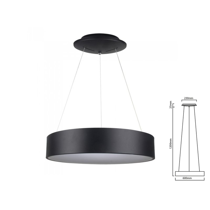 Lampada Led A Sospensione Moderno Circolare Colore Nero Diametro 600mm 30W 3000K Dimmerabile SKU-3996