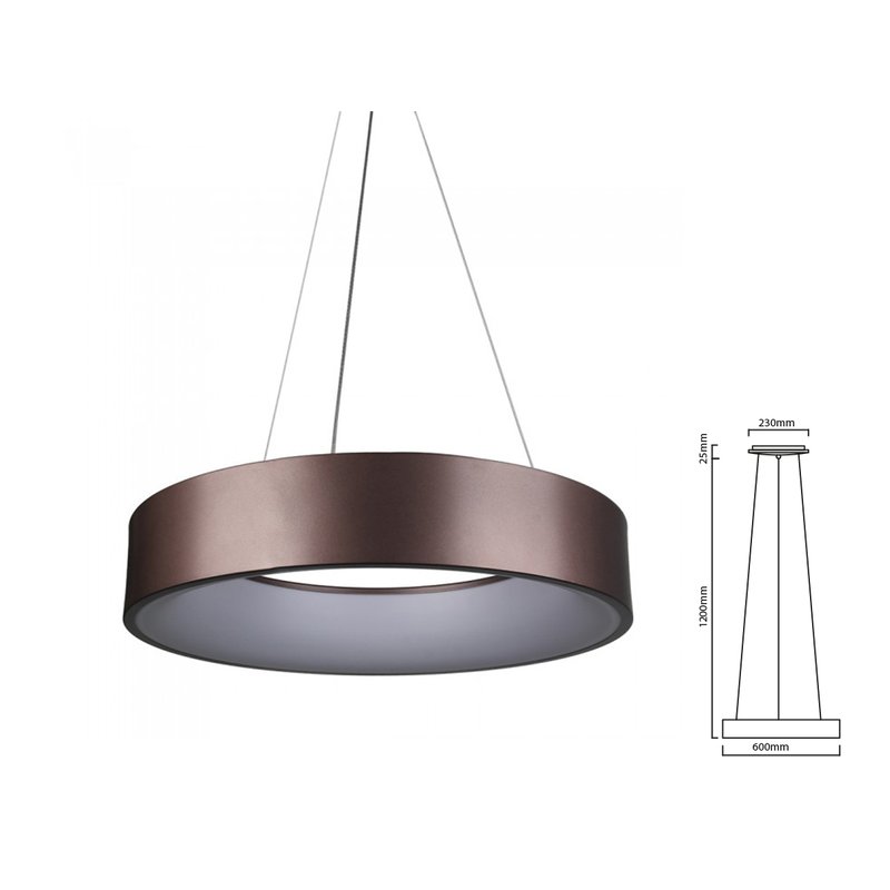 Lampada Led A Sospensione Moderno Circolare Colore Caffe Marrone Diametro 600mm 30W 3000K Dimmerabile SKU-3997