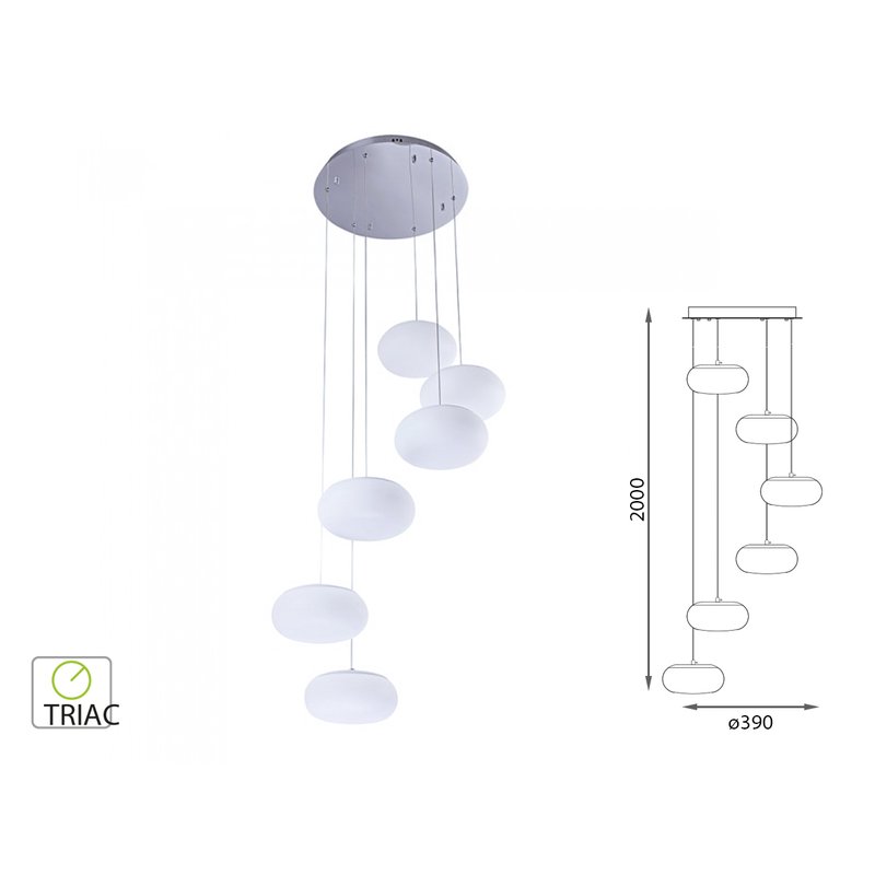 Lampada Led A Sospensione Moderna Rotonda Colore Bianco Con 6 Fari Diametro 200mm 72W 3000K Dimmerabile Triac SKU-40011