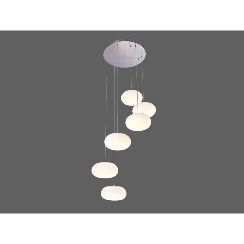 Lampada Led A Sospensione Moderna Rotonda Colore Bianco Con 6 Fari Diametro 200mm 72W 3000K Dimmerabile Triac SKU-40011