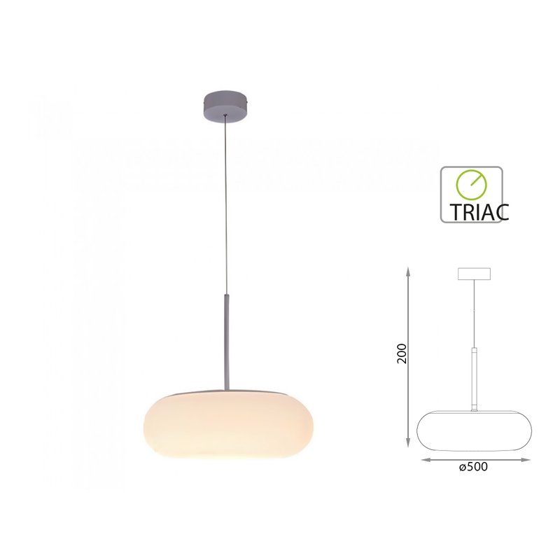 Lampada Led A Sospensione Moderna Rotonda Colore Bianco Diametro 500mm 40W 3000K Dimmerabile Triac SKU-40031