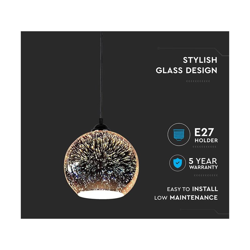 Lampadario Led a Sospensione Campana in Vetro Colore Cromo Specchio con Effetto 3D Diametro 20cm Attacco E27 SKU-40121