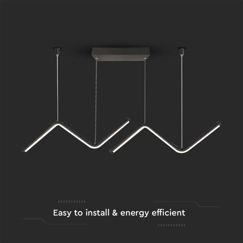 Lampadario LED a Sospensione 12W 1280lm dal Design Moderno Doppia Barra Led ZigZag Colore Nero 4000K SKU-6937