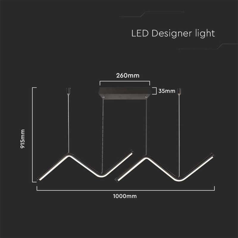 Lampadario LED a Sospensione 12W 1280lm dal Design Moderno Doppia Barra Led ZigZag Colore Nero 4000K SKU-6937