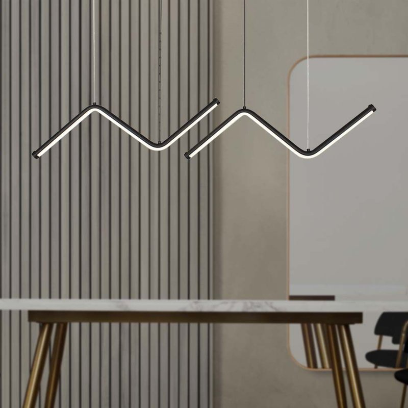 Lampadario LED a Sospensione 12W 1280lm dal Design Moderno Doppia Barra Led ZigZag Colore Nero 4000K SKU-6937