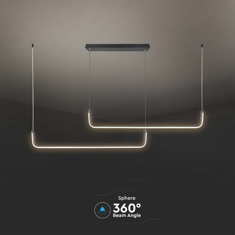 Lampadario LED a Sospensione 24W 2500lm dal Design Moderno Doppia Barra Led Con 3 Punti Fissaggio Colore Nero 4000K SKU-6941