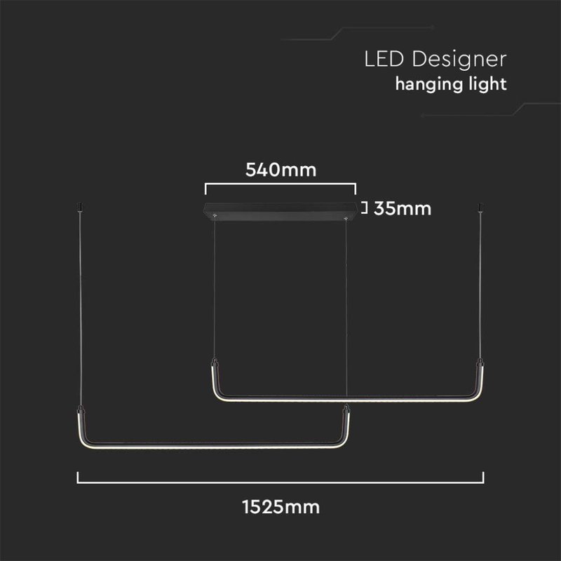 Lampadario LED a Sospensione 24W 2500lm dal Design Moderno Doppia Barra Led Con 3 Punti Fissaggio Colore Nero 4000K SKU-6941