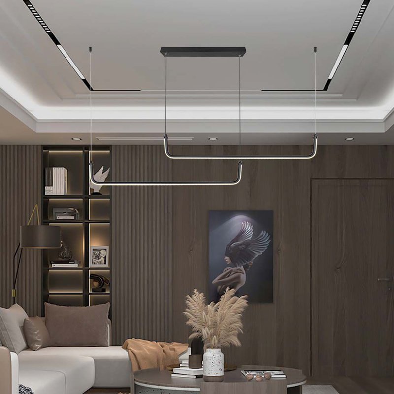Lampadario LED a Sospensione 24W 2500lm dal Design Moderno Doppia Barra Led Con 3 Punti Fissaggio Colore Nero 4000K SKU-6941