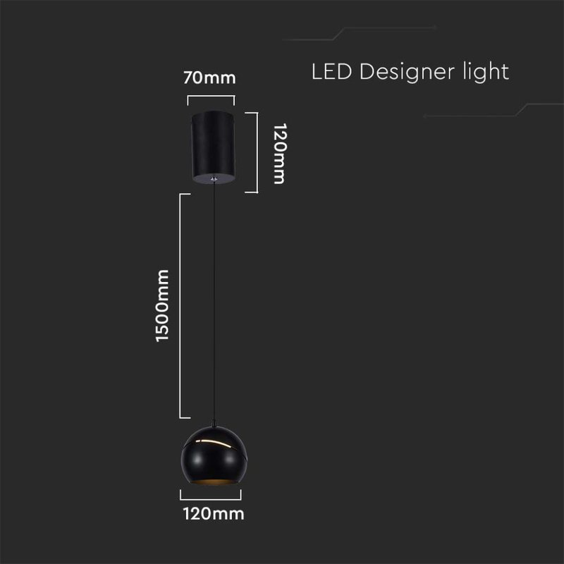 Lampadario LED a Sospensione 8.5W 850lm a Forma di Campana Colore Nero D120mm 3000K SKU-7998