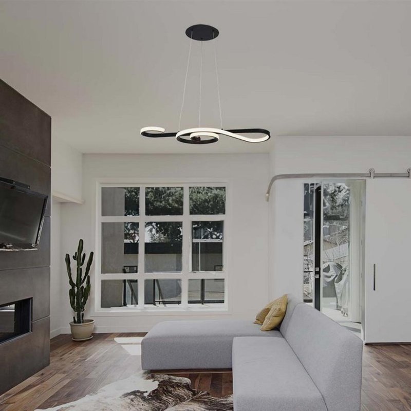 Lampadario LED a Sospensione 18W 2260lm Design Moderno Circolo Spirale Lunga 700mm Colore Nero 3000K SKU-8020
