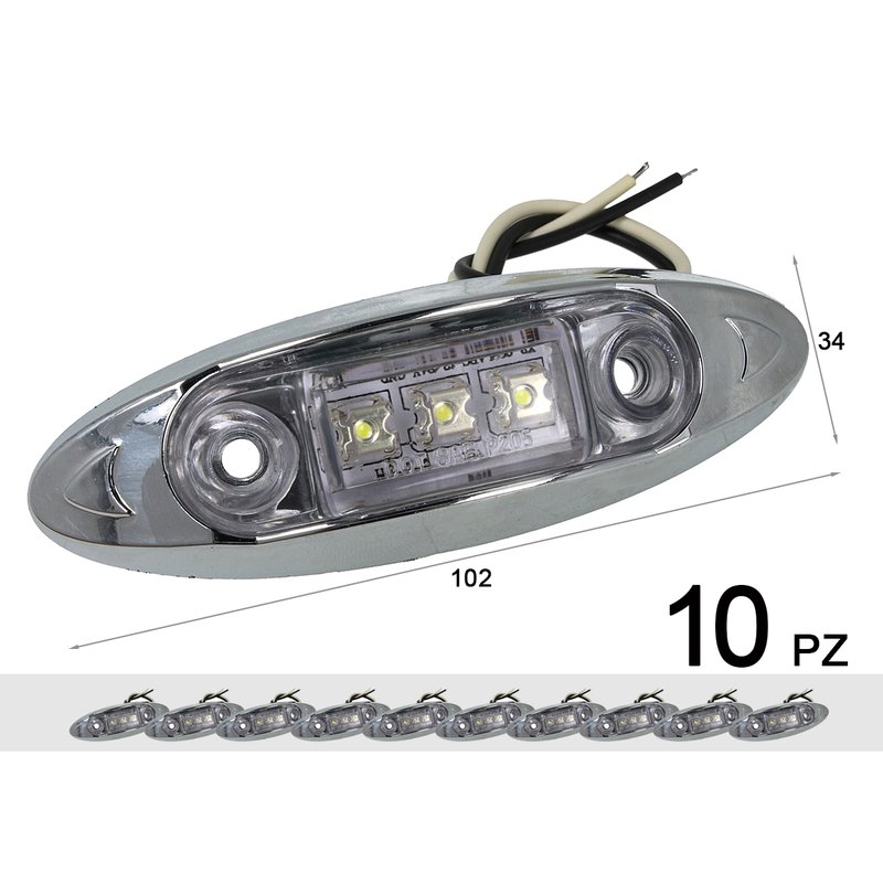10 Pezzi Fanali Laterali Led 24V 12V Bianco Freddo Per Luci Ingombro Cortesia Targa Cupola Cappa Camper Trattore Autocarro Barca