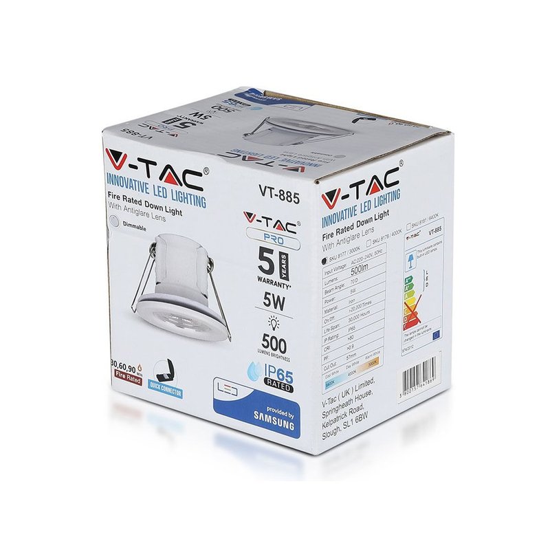 Faretto Led da Incasso Dimmerabile 5W 6400K Colore Bianco IP65 Resistente al Fuoco Senza Driver SKU-8181