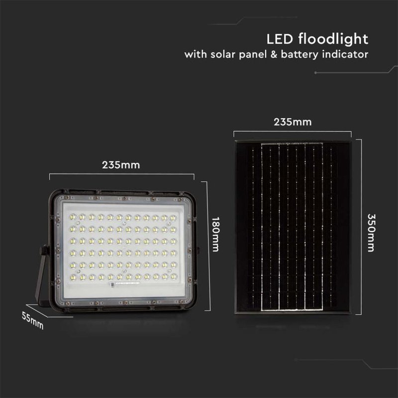 Faro LED con Telecomando e Pannello Solare 15W 1200LM Indicatore Batteria Cavo da 3m Colore Nero 4000K SKU-7826