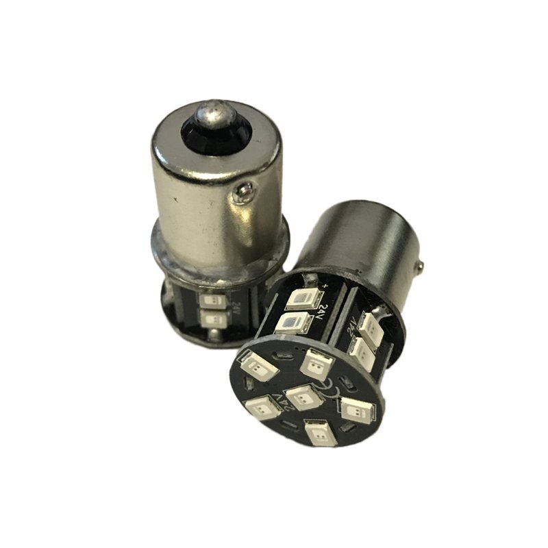 24V Lampada Led BAU15S R5W PY21W Colore Arancione 16 Smd 2835 Piedi Storti Luce Frecce No Polarita 360 Gradi Durata Garantita