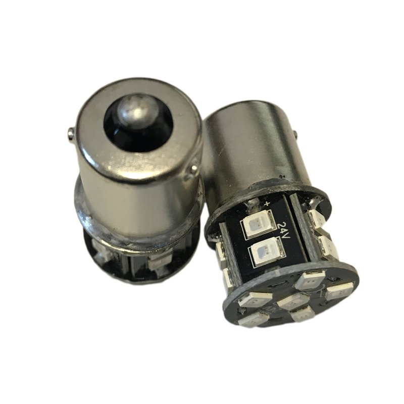 24V Lampada Led BAU15S R5W PY21W Colore Arancione 16 Smd 2835 Piedi Storti Luce Frecce No Polarita 360 Gradi Durata Garantita