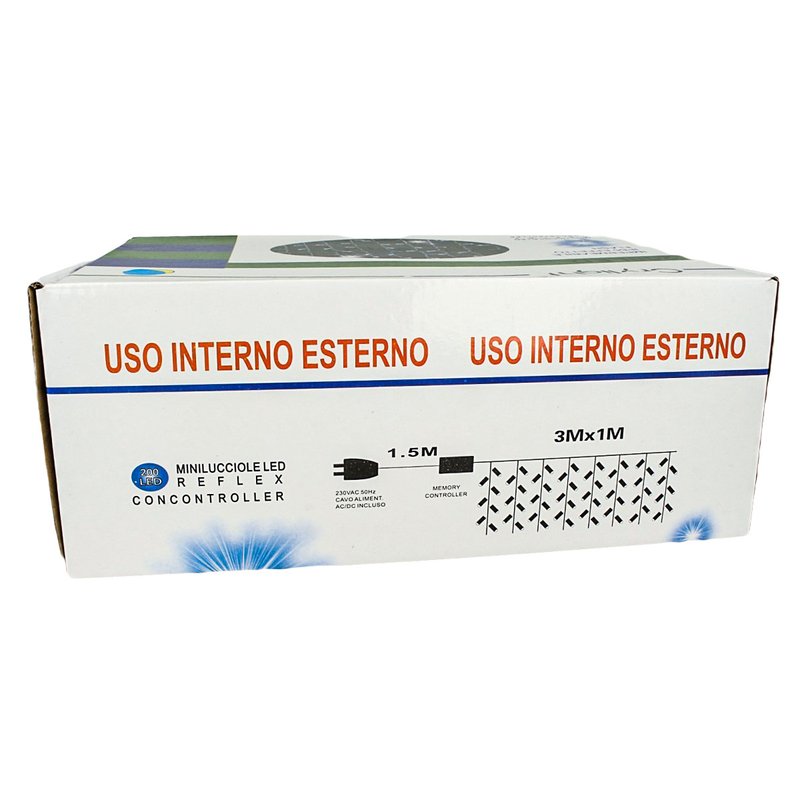 Tenda Luminosa Da Esterno Professionali 200 Luci 3M X 1M Colore Blu Effetto Cascata 20 Tende IP65 Prolungabile