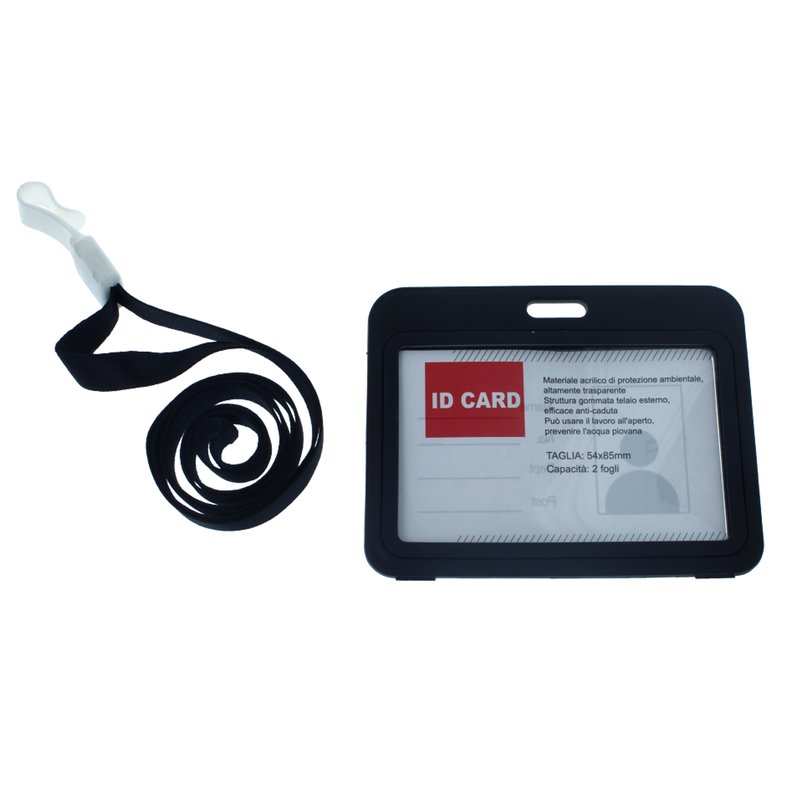 12 Pezzi Porta Badge In PVC Con Corda Doppio Esposizione Nero Interno 85X54mm