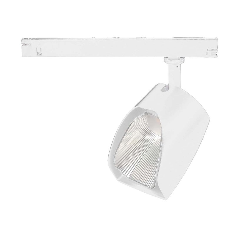 2 Kit Faro Led Da Binario Asimmetrico Trifase 30W 4000LM Carcassa Bianca 4000K Con Alimentatore Scomparsa CRI 90 UGR 19