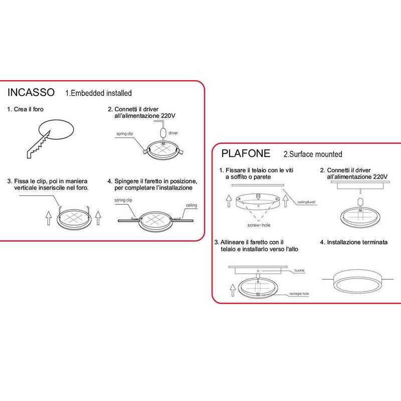 Faretto Led Da Incasso Quadrato 9W 900LM Caldo 3000K 120X120mm Montaggio 2 In 1 Da Plafone e Da Incasso