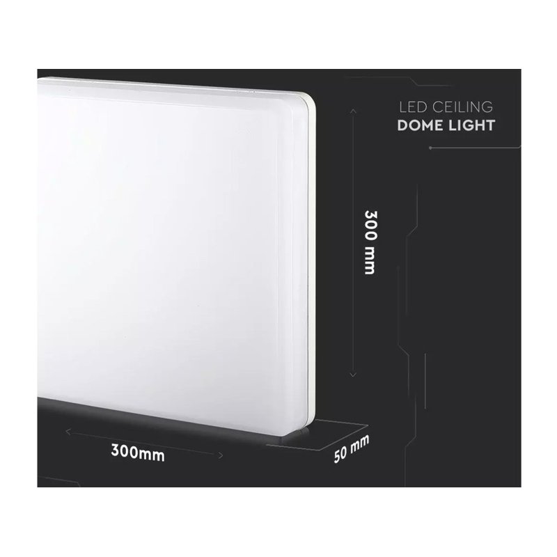 Plafoniera Led Quadrata 25W 100LM/W Freddo 6400K IP44 300X300X48mm Carcassa Bianca SKU-13979