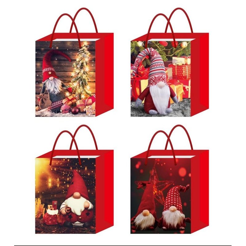 12 Pezzi Sacchetti da Regalo Per Natale Buste Borse Regalo Verticale Babbo Natale 23X18X10cm Manico In Corda