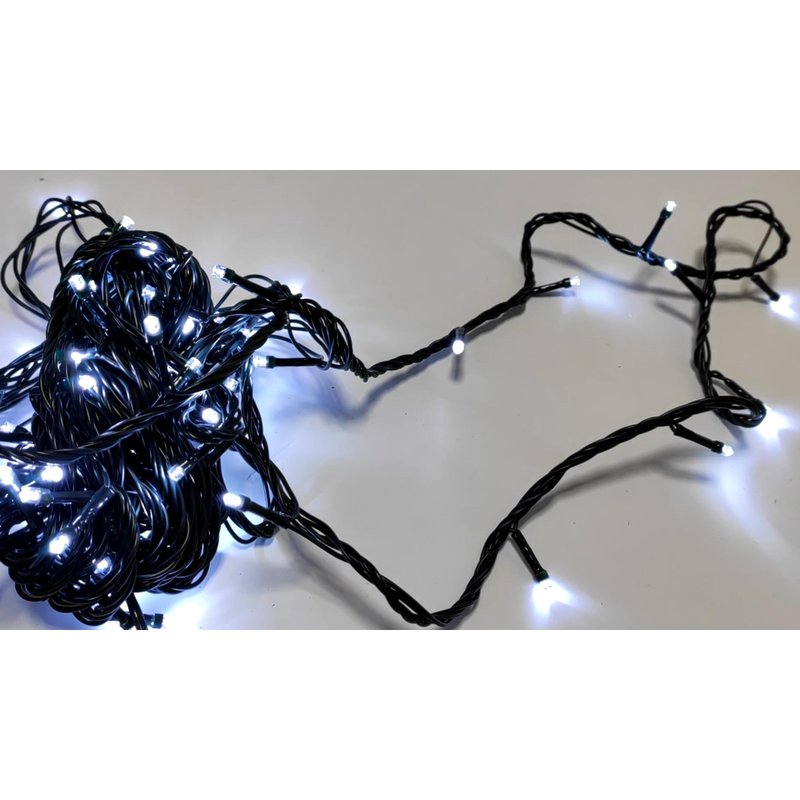 Luci Per Natale Catena 100 Led 9M Colore Bianco Freddo IP44 Lucciole Per Decorazioni Natalizie Con Filo Verde