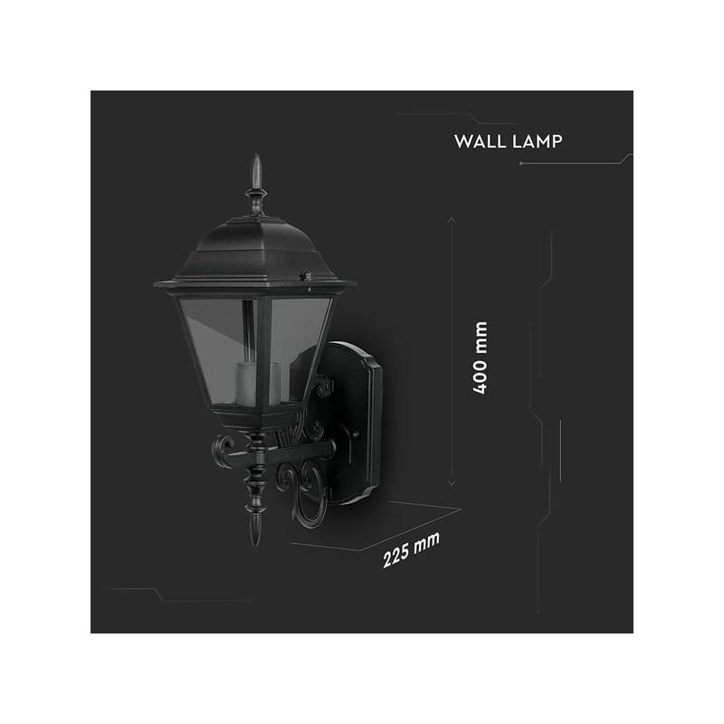 Lampada Da Parete Lanterna Giardino Attacco E27 Garden Wall Lamp IP44 Colore Nero Modello Classico SKU-7519