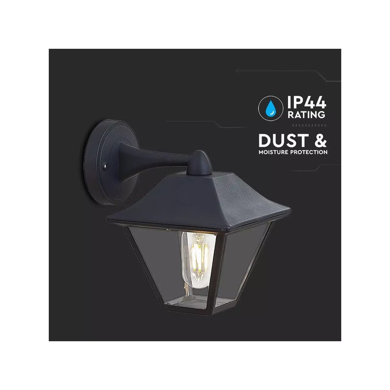 Lampada da Muro a Lanterna Giardino in Vetro Attacco E27 Colore Nero Opaco IP44 Classica SKU-8686