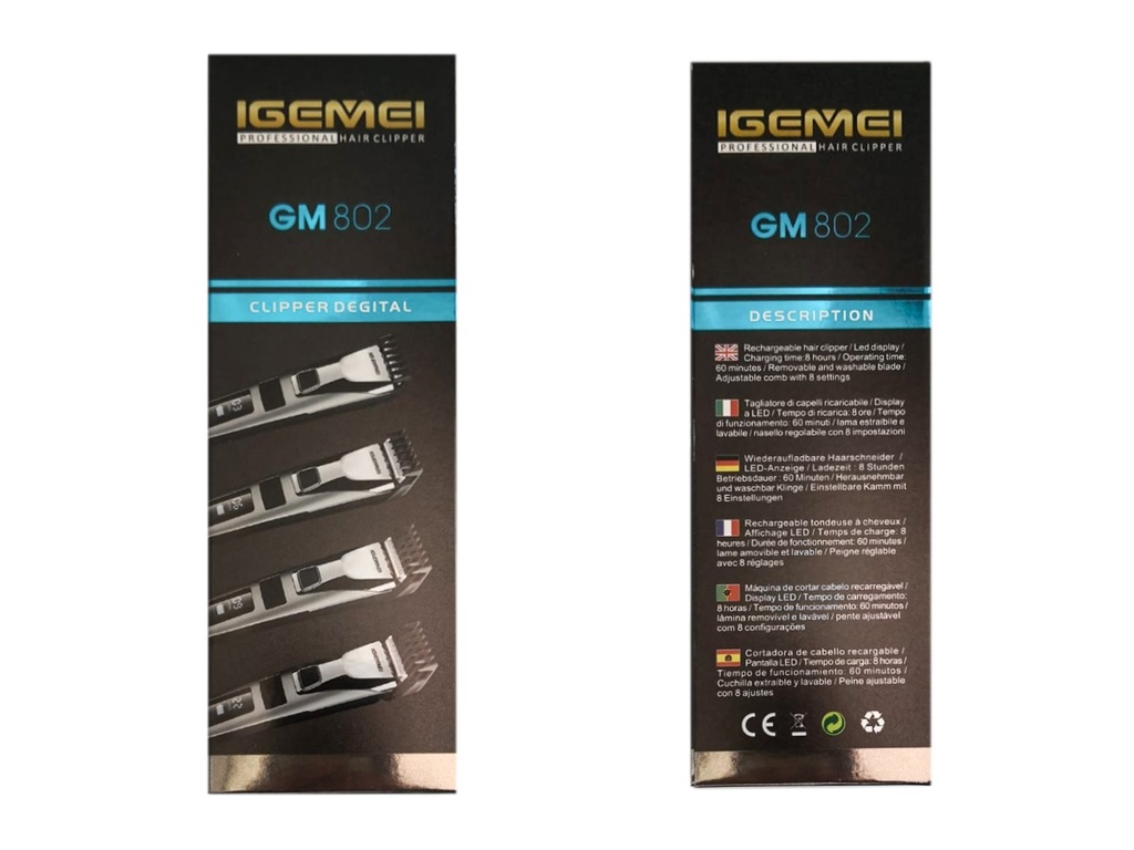 GEMEI GM-802 Tagliacapelli Elettrico Professionale Display Batteria Litio Ricarica Veloce