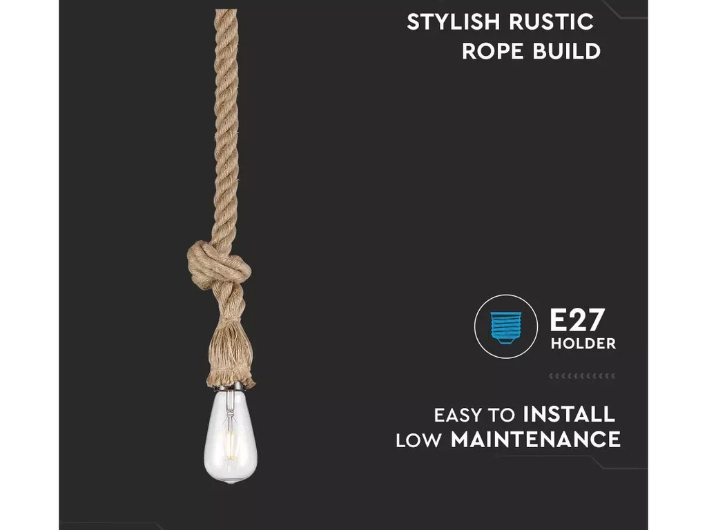 Lampada A Sospensione Attacco E27 Corda Marinaio Nautica Stile Vintage Rope Pendant Filo Lunga 1,5 Metro SKU-3754