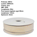 Striscia Luminosa COB 50M 8W/M 220V-240V 600lm IP65 CRI=80 Angolo 180° Colore Luce Oro