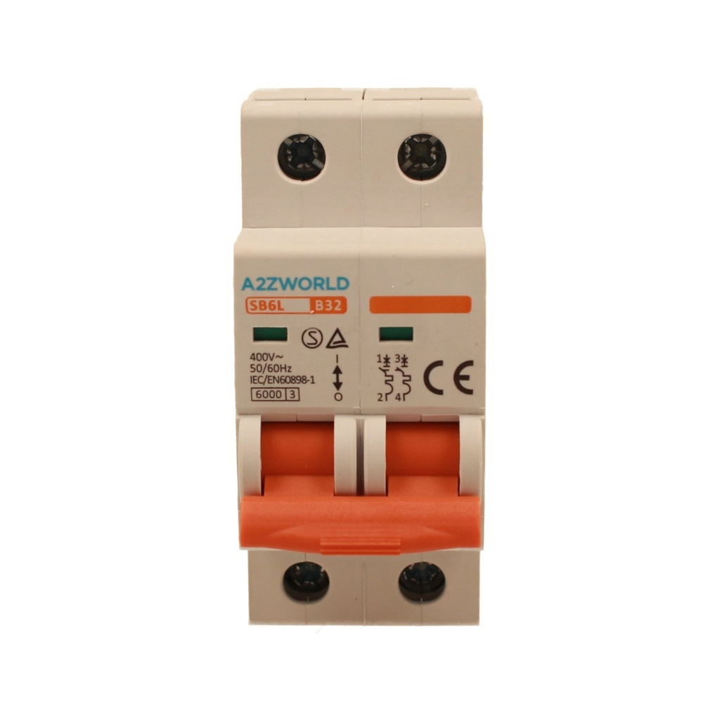 MCB Interruttore Magnetotermico Automatico Curva B 2P 2M 6000A B32A AC 400V IP20 IEC60898-1