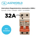 MCB Interruttore Magnetotermico Automatico Curva B 2P 2M 6000A B32A AC 400V IP20 SB6L