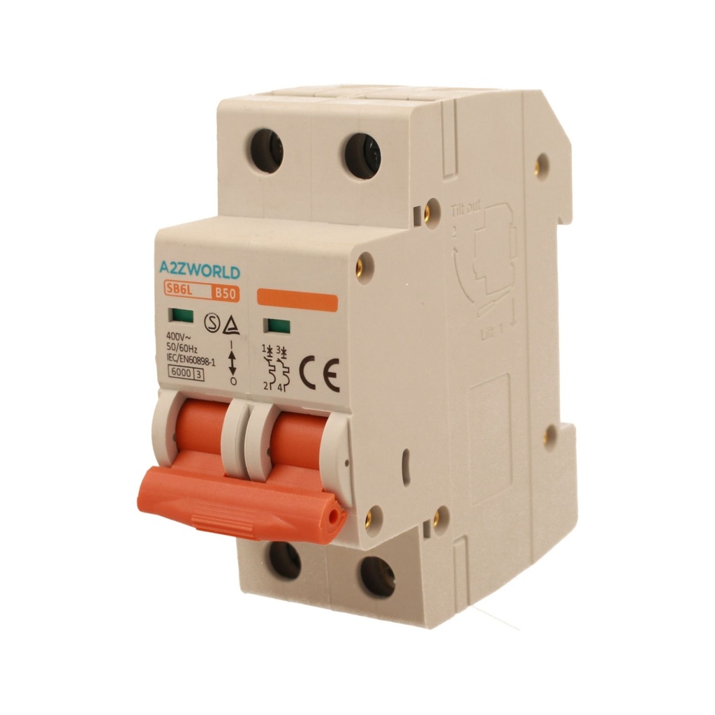 MCB Interruttore Magnetotermico Automatico Curva B 2P 2M 6000A B50A AC 400V IP20 IEC60898-1 SB6L