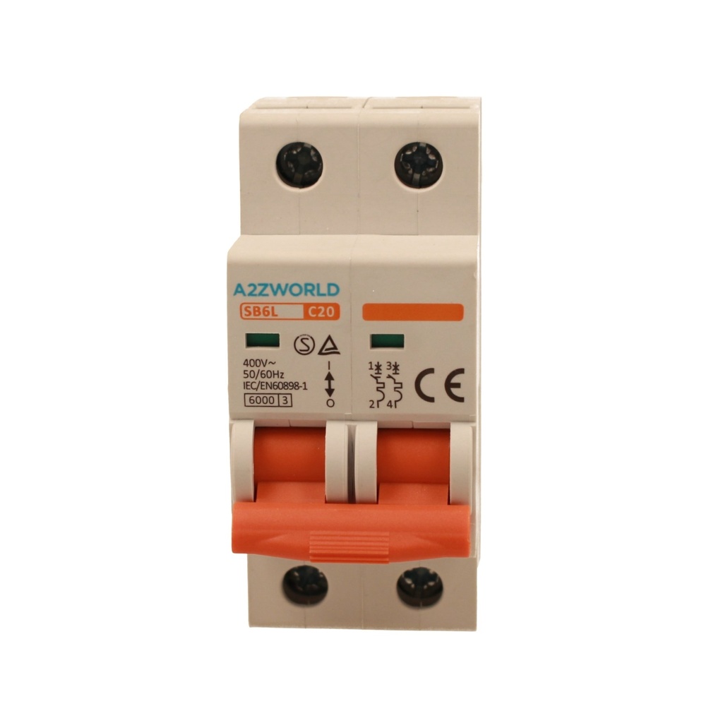 MCB Interruttore Magnetotermico Automatico Curva C 2P 2M 6000A C20A AC 400V IP20 IEC60898-1
