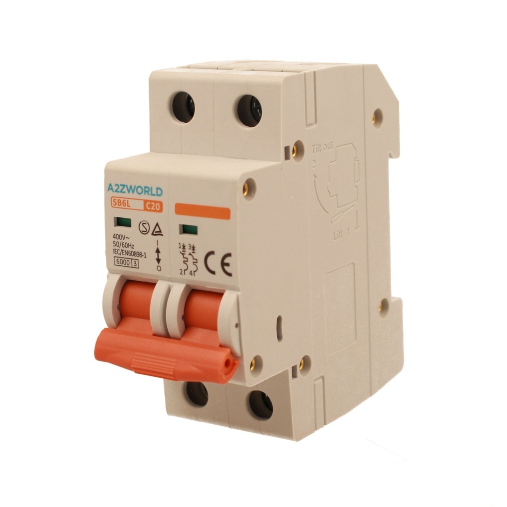 MCB Interruttore Magnetotermico Automatico Curva C 2P 2M 6000A C20A AC 400V IP20 IEC60898-1 SB6L