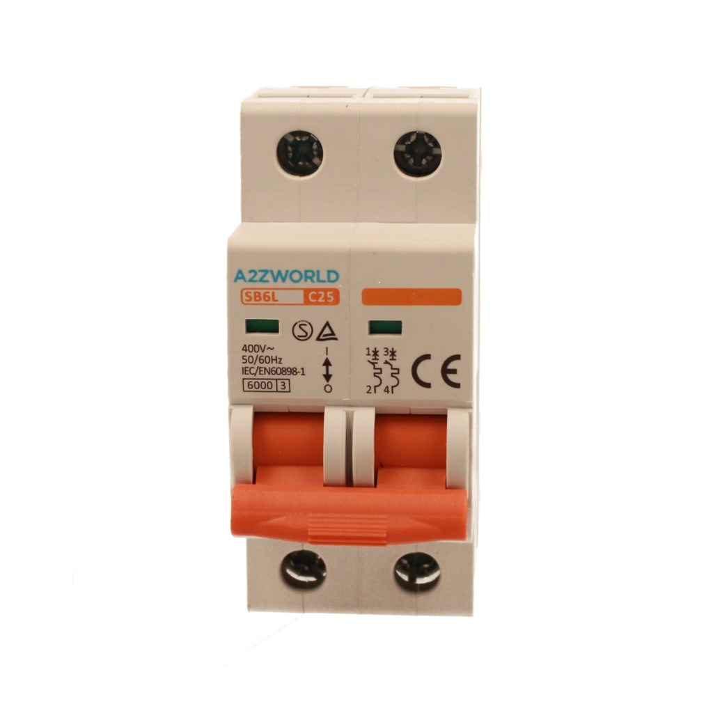 MCB Interruttore Magnetotermico Automatico Curva C 2P 2M 6000A  C25A AC 400V IP20 IEC60898-1