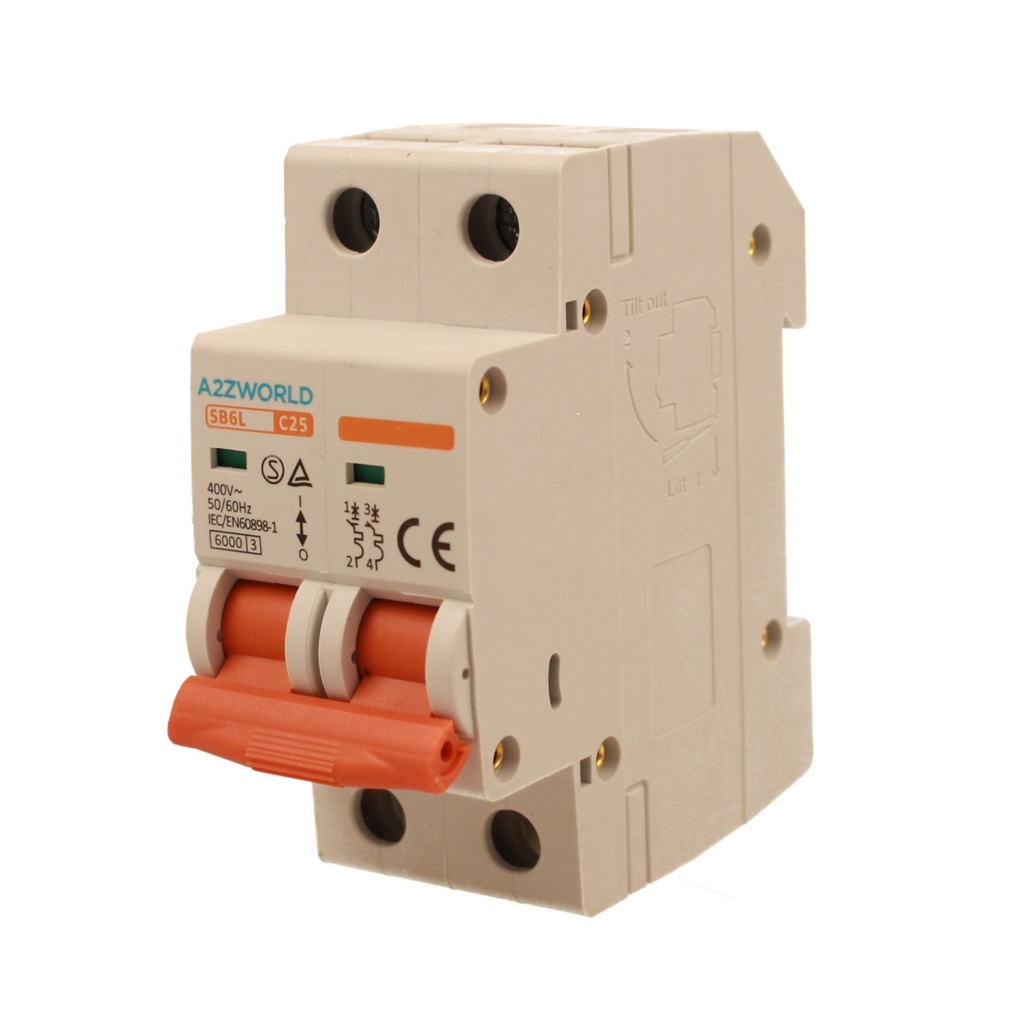 MCB Interruttore Magnetotermico Automatico Curva C 2P 2M 6000A  C25A AC 400V IP20 IEC60898-1 SB6L