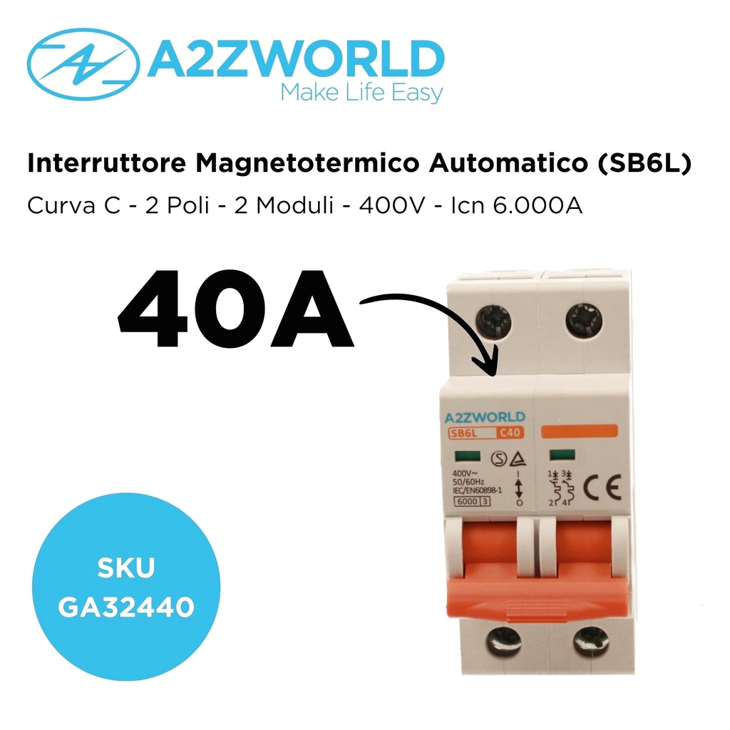 MCB Interruttore Magnetotermico Automatico Curva C 2P 2M 6000A C40A AC 400V IP20 SB6L