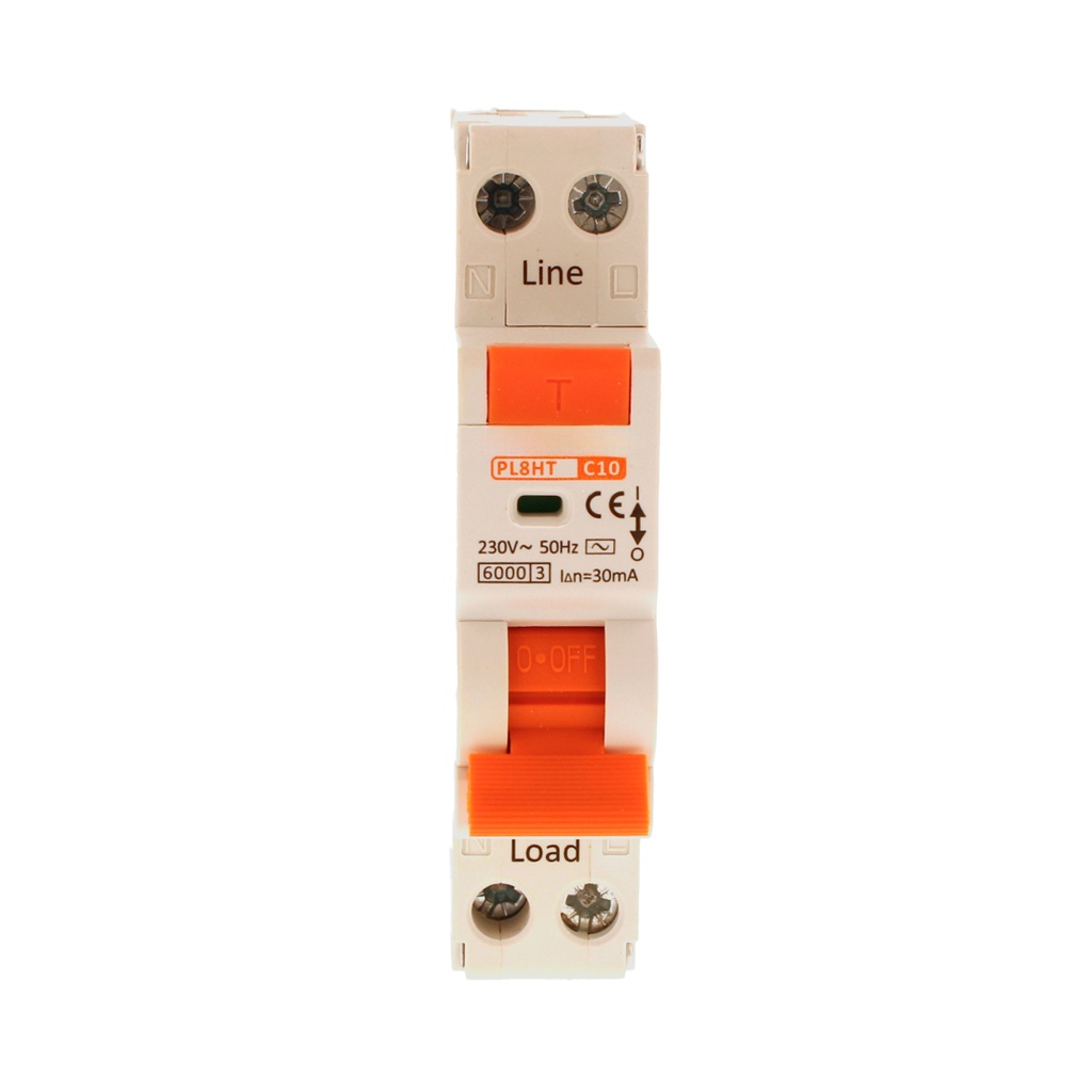 RCBO Interruttore Magnetotermico Differenziale Tipo AC Curva C 1P+N 1M 6000A 30mA C10A AC 230V IP20 IEC61009-1