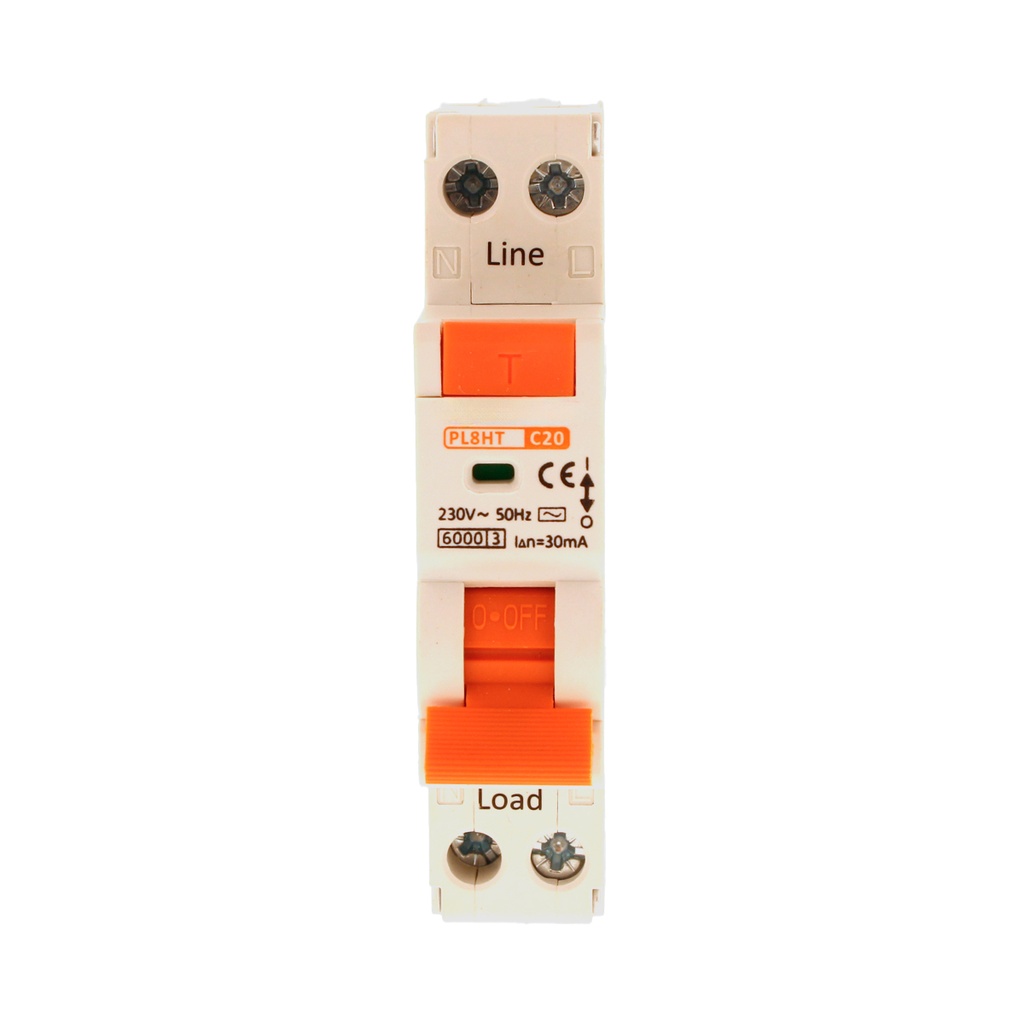 RCBO Interruttore Magnetotermico Differenziale Tipo AC Curva C 1P+N 1M 6000A 30mA C20A AC 230V IP20 IEC61009-1