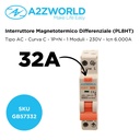 RCBO Interruttore Magnetotermico Differenziale Tipo AC Curva C 1P+N 1M 6000A 30mA C32A AC 230V IP20 IEC61009-1 PL8HT
