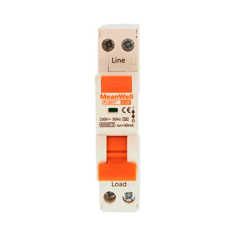 MeanWell RCBO Interruttore Magnetotermico Differenziale Tipo A Curva C 1P+N 1M 6000A 30mA C10A AC 230V IP20 IEC61009-1