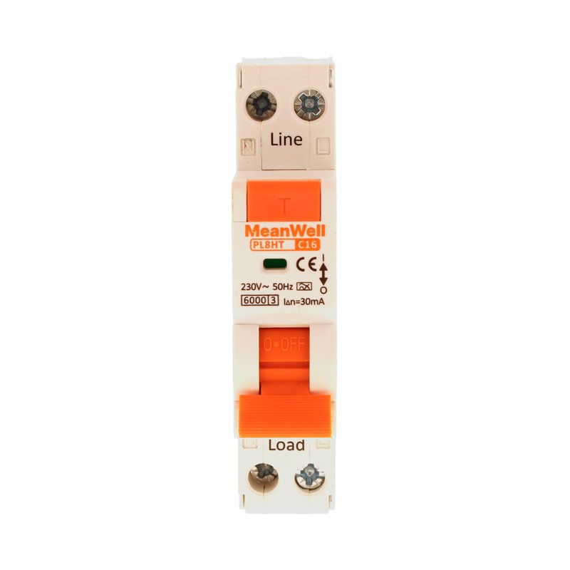 MeanWell RCBO Interruttore Magnetotermico Differenziale Tipo A Curva C 1P+N 1M 6000A 30mA C16A AC 230V IP20 IEC61009-1