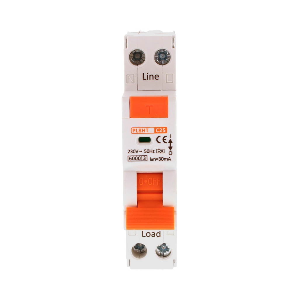 RCBO Interruttore Magnetotermico Differenziale Tipo A Curva C 1P+N 1M 6000A 30mA C25A AC 230V IP20 IEC61009-1