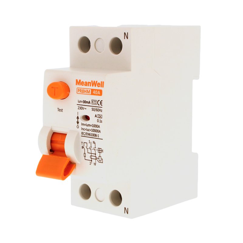 MeanWell RCCB Interruttore Differenziale Puro Tipo A 1P+N 2M 10000A 30mA 40A AC 230V IP20 IEC61008-1