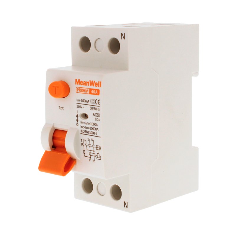 MeanWell RCCB Interruttore Differenziale Puro Tipo A 1P+N 2M 10000A 300mA 40A AC 230V IP20 IEC61008-1