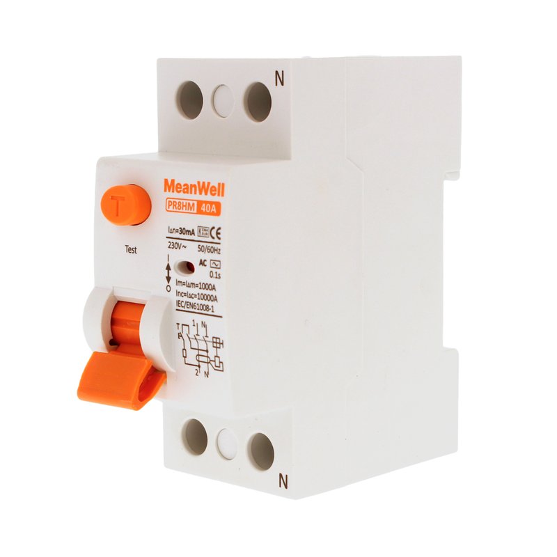MeanWell RCCB Interruttore Differenziale Puro Tipo AC 1P+N 2M 10000A 30mA 40A AC 230V IP20 IEC61008-1