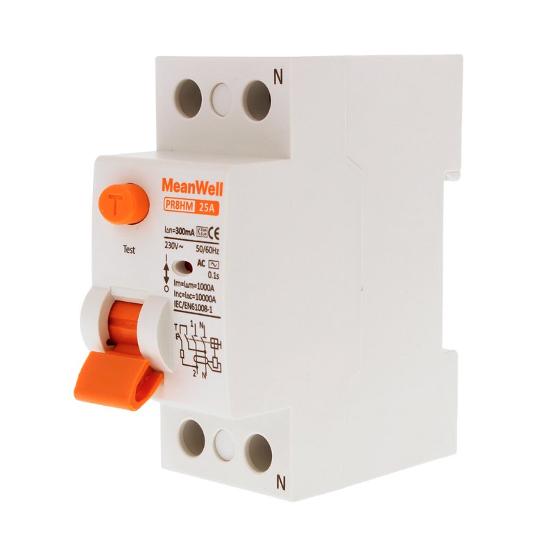 MeanWell RCCB Interruttore Differenziale Puro Tipo AC 1P+N 2M 10000A 300mA 25A AC 230V IP20 IEC61008-1